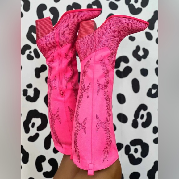 NWT Pink Julie Rhinestone Wide Calf Boots | Size 7 - Picture 4 of 12